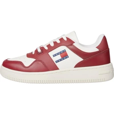 Image de Tommy Jeans NEW Retro Basket Baskets basses, Femme, Taille: 39, Magma red Cuir et textile
