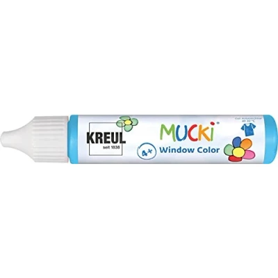 Image de KREUL 24410 Mucki Window Color, bleu clair, stylo 29 ml, peinture pour fenêtres à base d&#039;eau, sans parabène, gluten, lactose, vegan, facile peindre, lavable