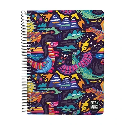 Image de Grafoplas Cahier Quatrième 80 feuilles quadrillées 4 x 90 g Couvercle en plastique Spirale Collection Design Bits&amp;Bobs Pop Up Dragons Certifié FSC