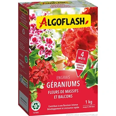Image de ALGOFLASH Engrais Géraniums Fleurs de Massifs et Balcons, Longue Durée,1 kg, SMART1N