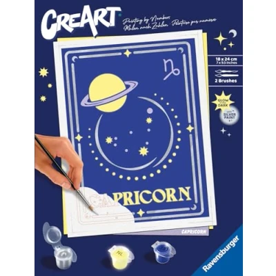 Image de Ravensburger CreArt Sternzeichen Steinbock Signe du Zodiaque Capricorne 23739 Peinture par numéros partir de 14 Ans, 23739, Multicolore