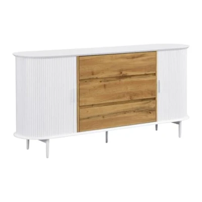 Image de Buffet avec 2 portes coulissantes et 3 tiroirs en MDF Blanc naturel VELURANI