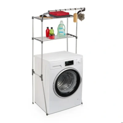 Image de Relaxdays Étagère pour Machine à Laver en métal, 2 étages, Superstructure sèche Linge, HLP : 173,5x70x51 cm, Argent