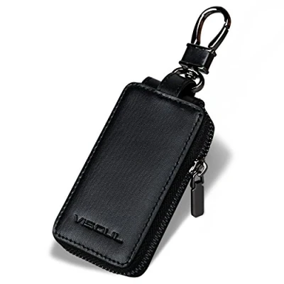 Image de VISOUL Véritable Cuir Voiture Key Case, Étui Porte clés À Distance Pochette en avec Fermeture Éclair pour Hommes Femmes