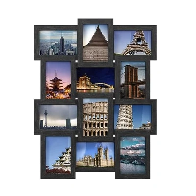 Image de SONGMICS Cadre Photo Multiple, Pêle mêle Mural 12 Imagess, Format 10 x 15 cm, Décoration Murale, Exposition Suspendue ou sur Table, Montage Nécessaire, Noir d’Encre RPF26BK