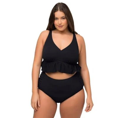 Image de Ulla Popken Bikini, Struktur, Rüsche, Softcus, Träger verstellbar Ensemble, Schwarz, 58 Femme