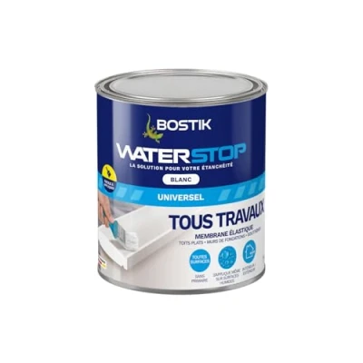 Image de Bostik Membrane d&#039;Étanchéité Waterstop Jointe, Colle, Rebouche Réparation de Fuites, Infiltrations, Fissures Tous Matériaux Directe Sans Primaire MS Polymère Blanc Pot 1 kg