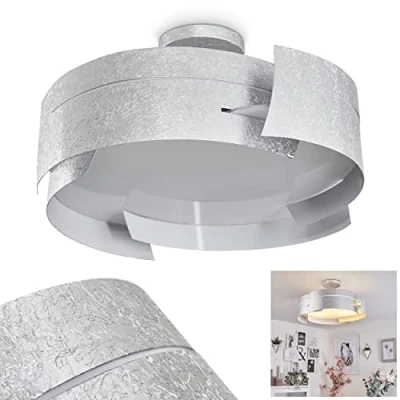 Image de Lampe de plafond Novara, plafonnier rond en métal/verre argenté/blanc, 3 flammes, x E27 douille, ampoule(s) non incluse(s)
