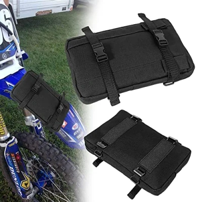 Image de Oldbones Unviersal sac à outils pour garde boue avant, moto tout terrain, de fourche et guidon avec boutons pression, MX facile installer (noir)