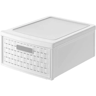 Image de Rotho Country Boîte à tiroirs 8,3l avec 1 tiroir en rotin, Plastique (PP) sans BPA, blanc, klein/8.3l (35.0 x 26.0 14.5 cm)