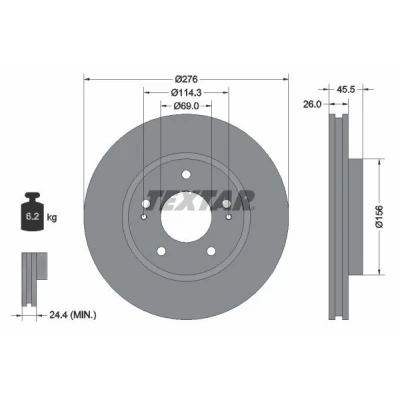 Image de TEXTAR PRO 92198203 Disque de frein 276 26 05/07 114,3 ventilé l&#039;intérieur revêtu sans boulon fix roue, moyeu roue