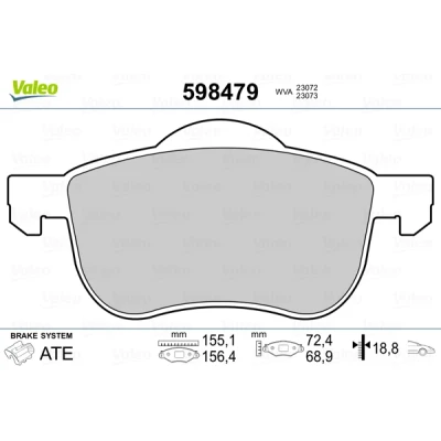 Image de VALEO 598479 Jeu de plaquettes frein Essieu avant contact signal d&#039;usure exclu avec tôle anti bruit VOLVO: S60 I, V70 2, XC70 I Cross Country