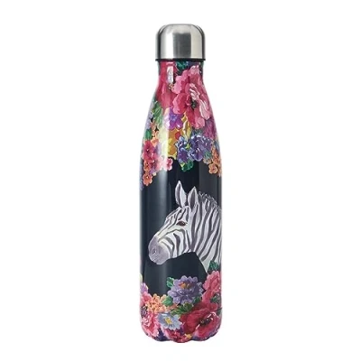 Image de Mikasa Wild at Heart bouteille d&#039;eau en acier inoxydable, 500ml, isotherme avec couvercle à vis pour les trajets quotidiens, l&#039;école ou le gymnase, imprimé zèbre