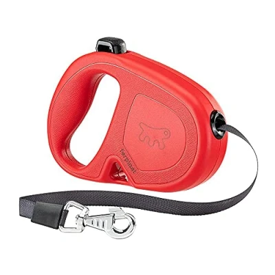 Image de Ferplast Laisse Chien Enrouleur Flippy One, pour Chiens de Taille Moyenne jusqu&#039;à 25 Kg. Sangle Extensible Max 5 m. Bouton Unique verrouiller et libérer, Rouge