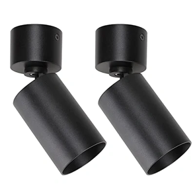 Image de Klighten 2 pcs Spots Plafond Orientable Spot Noir en Saillie, Douille GU10, Plafonnier Ronde Aluminium de Réglables IntéRieur, 55 x 140 mm, Ampoule non Incluse