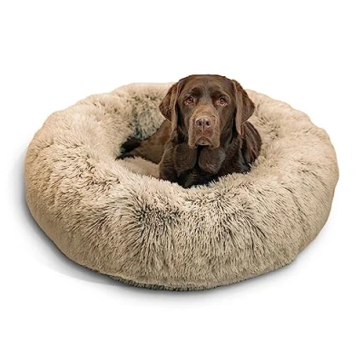 Image de Best Friends by Sheri The Original Calming Donut Coussin pour Chat/Chien Fourrure à Poils Longs/Housse zippée Amovible Taupe 91 x cm L