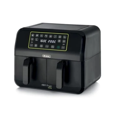 Image de Ariete 4623 Airy Fryer Dual Friteuse à air avec double panier, 1700 W, capacité 8 L, 3 fonctions de cuisson, panneau numérique LED tactile, programmes préréglés, minuteur, 2 paniers, noir