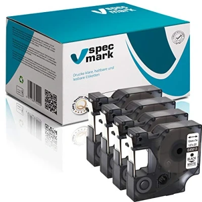 Image de specmark Lot de 4 rubans encreurs compatibles avec DYMO D1 45013 S0720540 12 mm x 7 m Noir sur blanc Compatible LM Label Manager LP Point LW Writer DUO
