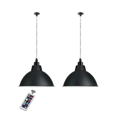 Image de CSBH Luminaire suspendu sans fil à piles luminaires suspendus montage sur chaîne en métal noir avec télécommande éclairage industriel vintage intensité variable pour salle manger café restaurant