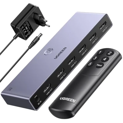 Image de UGREEN Switch HDMI 8K 60Hz 5 Entrées 1 Sortie Commutateur 3D HDR10 VRR avec Télécommande Compatible PS5 PS4 Xbox One 360 TV Stick Box Chromecast Lecteur Blu Ray DVD HDTV Écran Projecteur