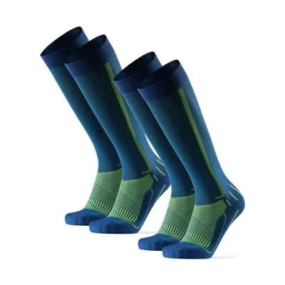Image de DANISH ENDURANCE Chaussettes de Contention 21 26 mmhg, Compression Optimale, Running &amp; Sport, Homme Femme, 1 ou 2 Paires, Bleu/Jaune Fluo 39 42