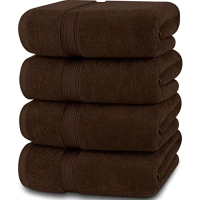Image de Utopia Towels Lot de 4 Serviettes Bain luxueuses 100% Coton filé à l&#039;anneau, séchage Rapide, très absorbantes, Douces au Toucher, parfaites pour Un Usage Quotidien Marron foncé