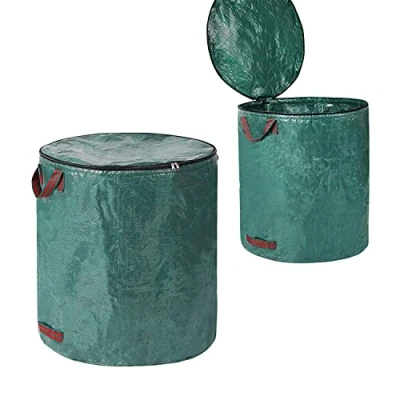 Image de QOXEZY Lot de 2 Sacs jardin avec couvercle 272 l à déchets verts Pliable poignées Réutilisable Auto support En tissu polypropylène robuste