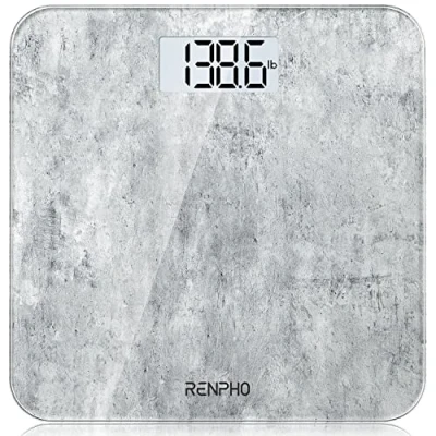 Image de RENPHO Pèse personne numérique pour poids corporel, balance de bain électronique avec capteurs haute précision, machine pesage précise personnes, affichage LED, étape sur (ST/LB/KG), béton,