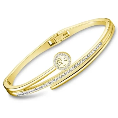 Image de Jonc femme Lotus arbre de vie doré et oxydes zirconium Couleur Jaune