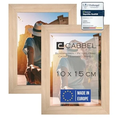 Image de CABBEL Lot de 2 cadres photo 10x15 cm, naturel, cadre stable en bois MDF, verre plexi incassable, à suspendre &amp; poser, idéal pour photos/images/collages