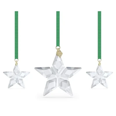 Image de Swarovski Set de 3 étoiles décoration 2023 Little Star Annual Edition, en cristal suspendues à un ruban vert
