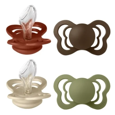Image de Tétine BIBS Couture. Lot de 4 sucettes. Sans bisphénol A, Téterelle anatomique. Silicone, Fabriqué au Danemark, Taille 2 (6 18 mois), Rust Mix
