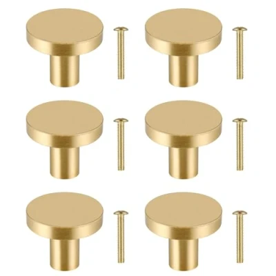 Image de JIZZU Boutons de Meuble Ronds, 6pcs Bouton Tiroir en Laiton Massif, Poignée Armoire, Porte Or Pour Placard, Poignee Dorée avec 6 vis Commode Armoire