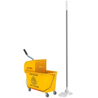 Image de HOMCOM Chariot de ménage Lavage Nettoyage Professionnel essoreuse latérale Seau 20 L, poignée et serpillère, 45 x 26,5 70 cm, Jaune