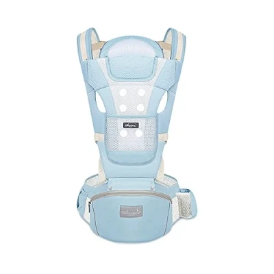 Image de SONARIN Porte Bébé Respirant avec Siège à Hanche pour Nouveau né et Enfant de 0 36 Mois,Pur Coton Maille 3D Ergonomique,Taille Réglable Multifonctionnel,Jusqu&#039;à 30 KG(Bleu)