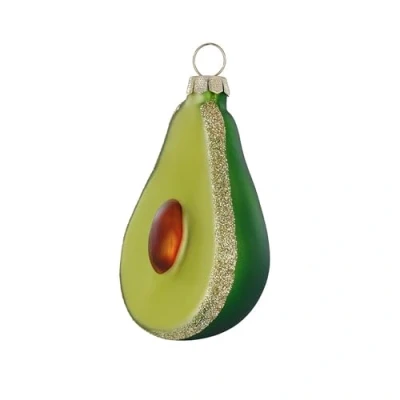 Image de décoration de Noël en verre 7,5 cm Figurine d&#039;avocat à suspendre Peint la main Pendentif pour sapin et Manger fruits vert