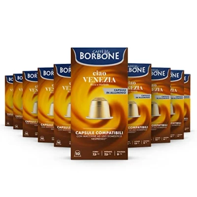 Image de Caffé Borbone Mélange Ciao Venezia 100 capsules en ALUMINIUM (10 paquets de 10) Compatibles avec les machines à café usage domestique Nespresso®*