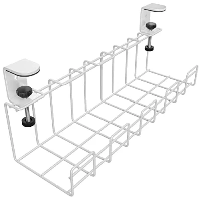 Image de Bureau de canal câbles à pincer pour la commande sur le lieu travail gestion des câbles, chargeurs et multiprises sans outils (M, métal blanc, organisateur câbles) KD Essentials