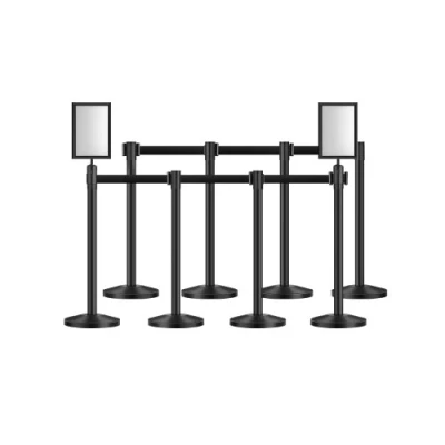 Image de VEVOR poteau de guidage, 8 pcs, barrière balisage pour contrôle foules, avec base creuse, en acier au carbone, sangles rétractables et 2 supports panneau, théâtre, fête, mariage