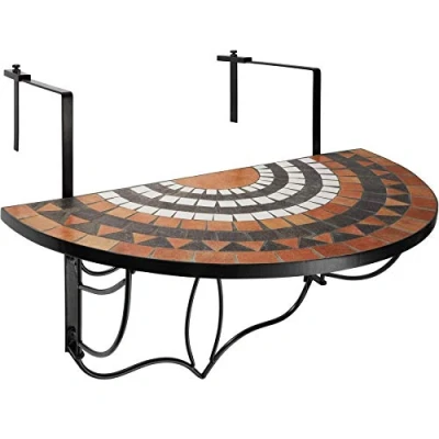 Image de TECTAKE Table de Jardin Balcon Pliante Suspendue en Mosaïque 76 cm x 65 575 Terracotta/Blanc