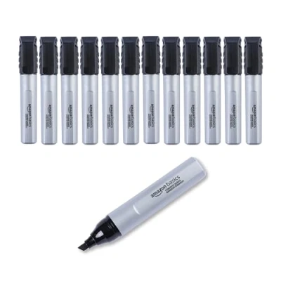 Image de Amazon Basics Lot de 12 marqueurs permanents à grande pointe biseautée, noir
