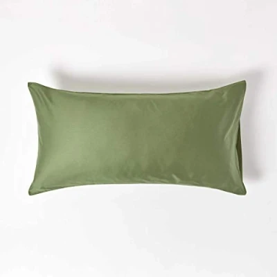 Image de HOMESCAPES Taie d’Oreiller 50x90 cm en 100% Coton Bio 400 Fils Coloris Vert Mousse