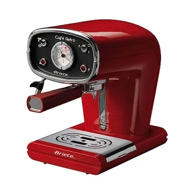 Image de Ariete 1388 Café Retrò, cafetière pour expresso moulu et en dosettes ESE, 15 bar, 850 W, dispositif maxi cappuccino, 1 l, rouge