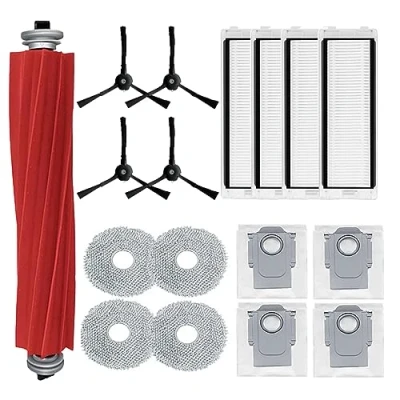 Image de Odashen Lot de 17 accessoires rechange pour robot Roborock Q Revo aspirateur P10, brosse principale, chiffon serpillère, sac à poussière, filtre Hepa, latérale (noir)