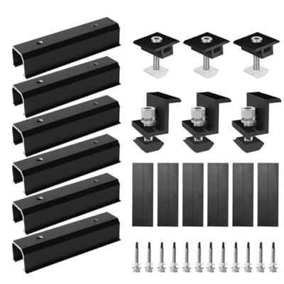 Image de kit de support panneau solaire 12 cm, solaire, toit en tuiles, montage photovoltaïque, rail U noir plat pour