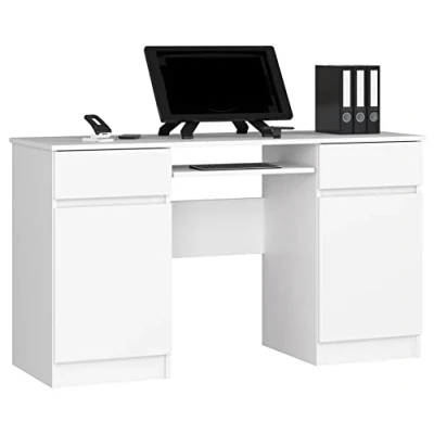Image de AKORD Bureau Ordinateur PC A5 avec Étagère Clavier L135 x H77 P50 cm 58 kg 2 Tiroirs et Étagères de Porte Chambre Desk Table