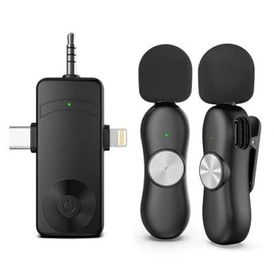 Image de EVARY Wireless Microphone pour iPhone, Android, Caméra, 2,4GHz Micro Cravate sans Fil, Telephone Portable Enregistrement Vidéo, Live Streaming, Vlog, Youtube, TikTok