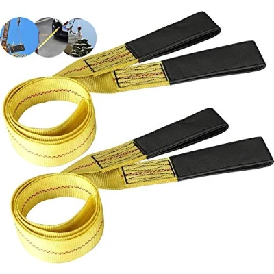 Image de CarBole Sangle de Levage avec Boucle Plate 2PCS Élingues Plates Tissées en Polyester Duplex Résistance Maximale à la Rupture : 4 078 kg 1,8 m x 5 cm Jaune