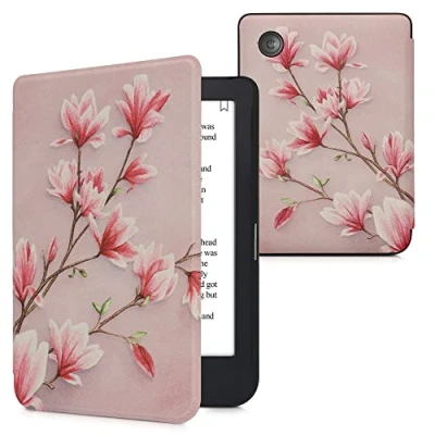 Image de kwmobile Étui Compatible avec Kobo Clara 2E Coque à Rabat magnétique Tablette eReader Similicuir Rose Clair Blanc Ancien