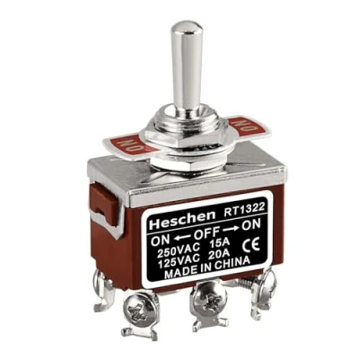Image de Heschen Interrupteur à bascule en métal RT1322 DPDT maintenu ON/OFF/ON 3 positions 15 A 250 VAC CE